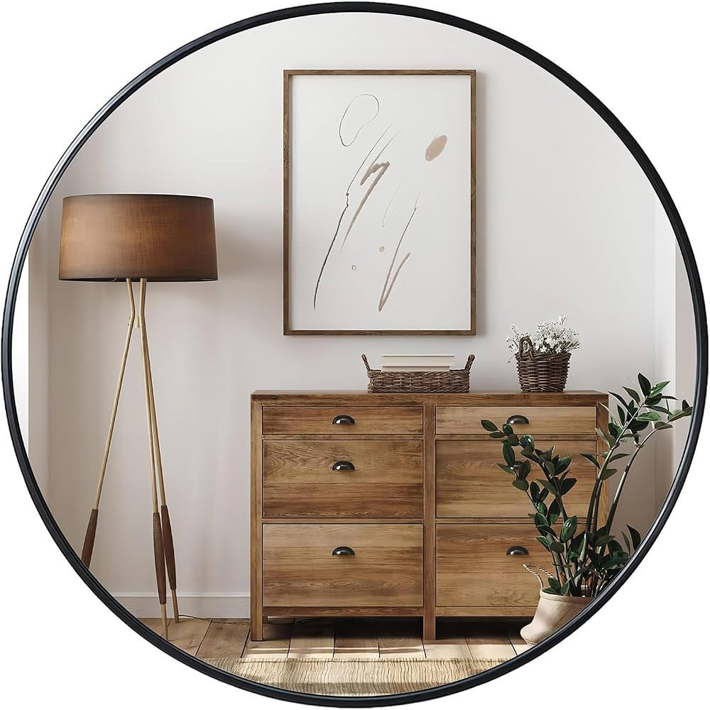 Growsun Black Round Mirror 24 inch, Wall Mounted Circle Mirror, Metal Framed Mirror for Bathroom ... | Amazon (US)