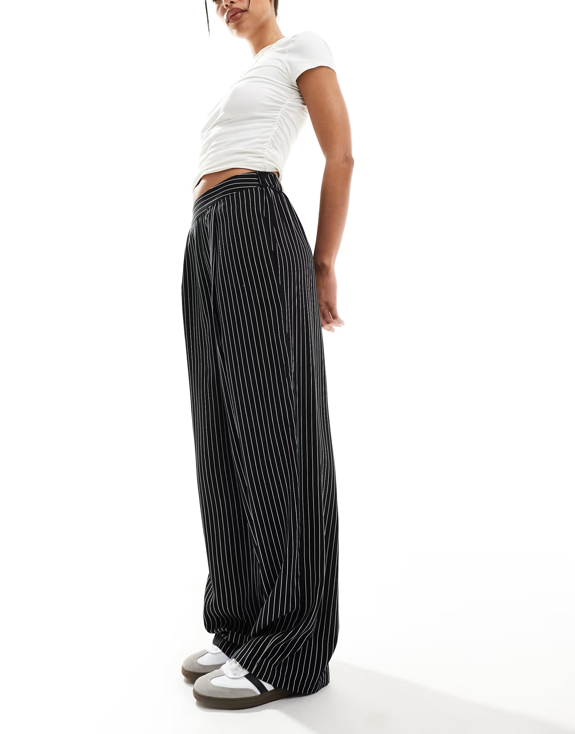 ASOS DESIGN relaxed pull on trousers in mono stripe | ASOS (Global)