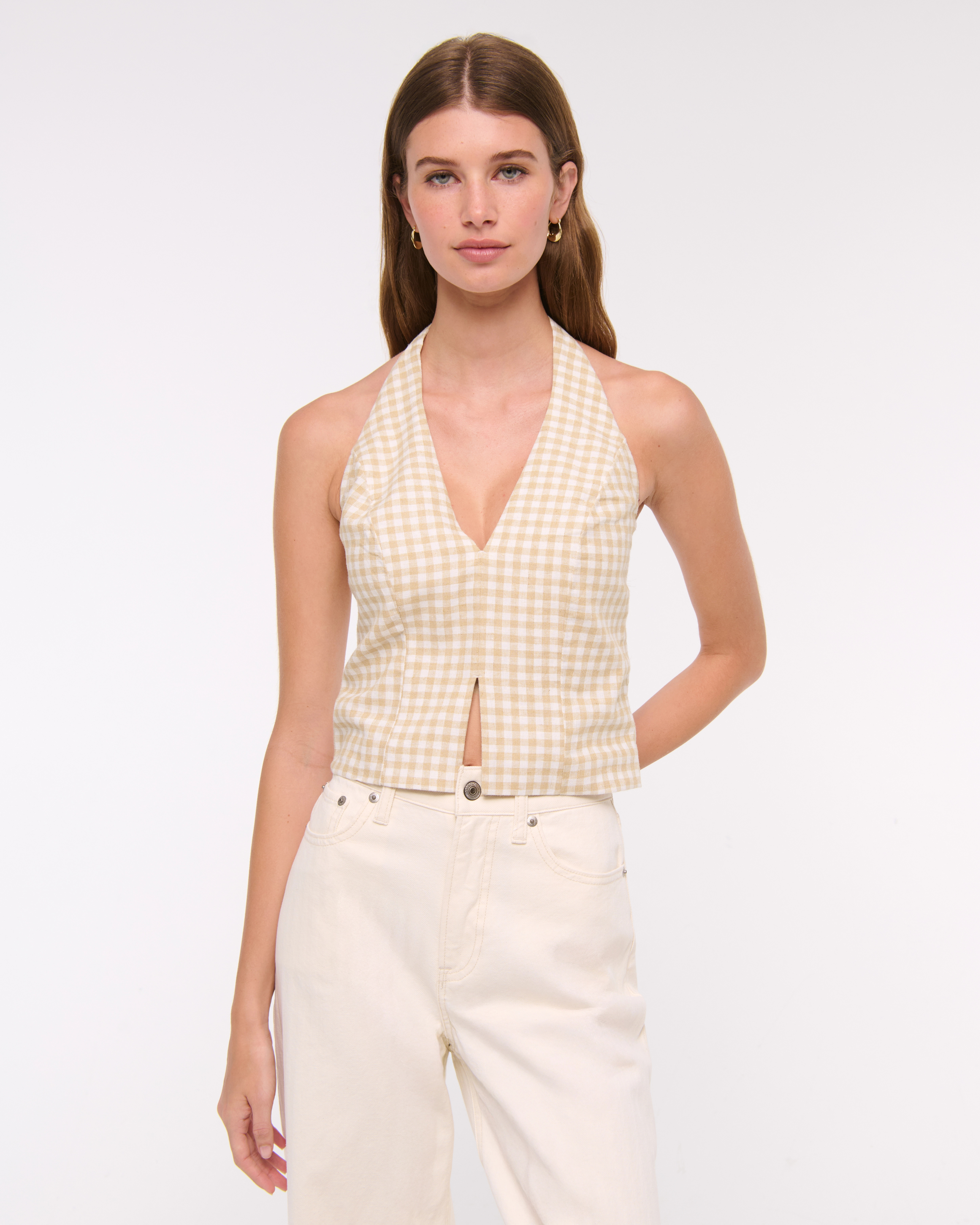 Linen-Blend Tailored Halter Vest | Abercrombie & Fitch (US)