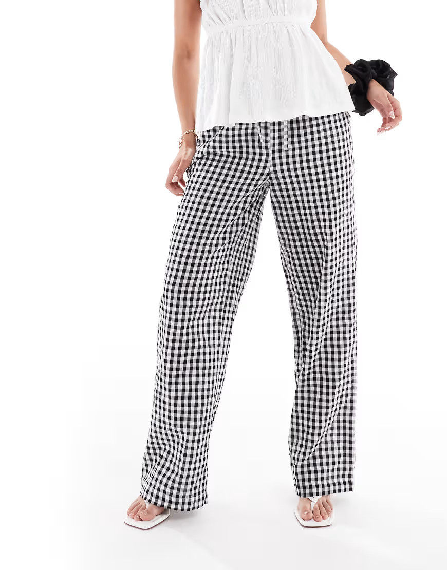 Pieces high waist wide leg trousers in black gingham print | ASOS (Global)
