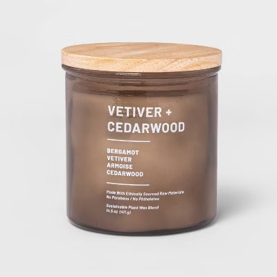 14.5oz Glass Jar Vetiver and Cedarwood Candle Brown - Project 62™ | Target