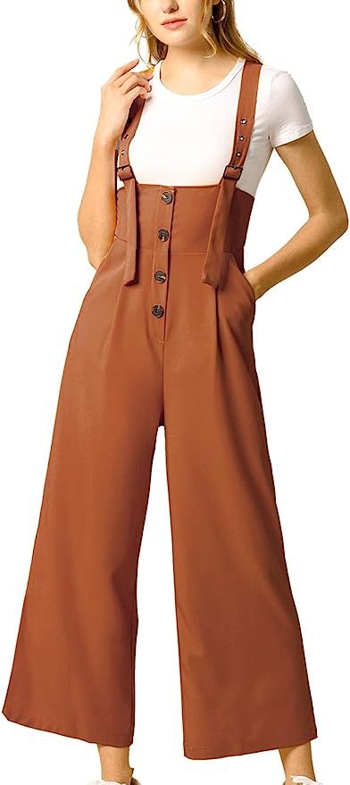 Amazon.com: Allegra K Women's High Waist Wide Leg Belted Jumpsuit Button Long Overalls : Clothing... | Amazon (US)