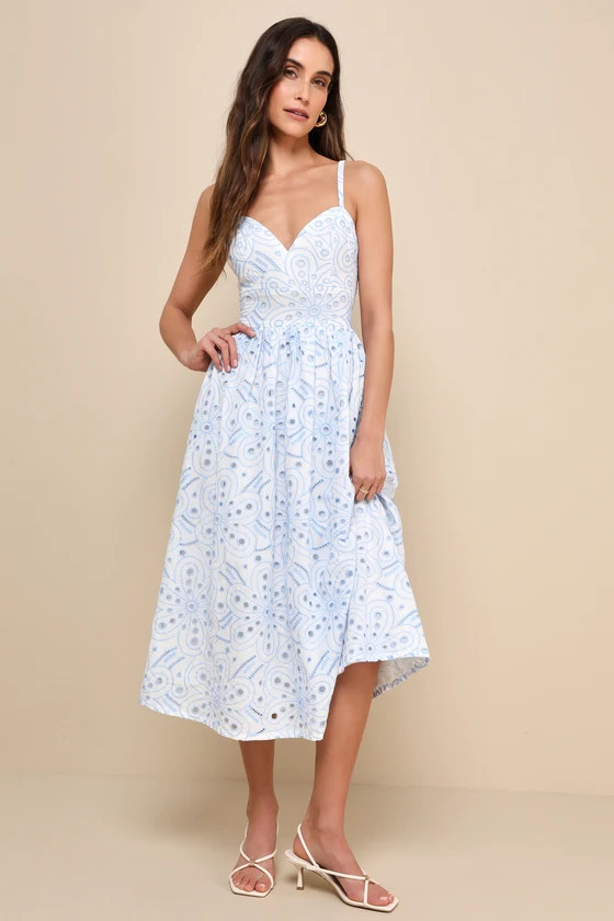 Sunny Poise White Cotton Eyelet Embroidered Midi Dress | Lulus