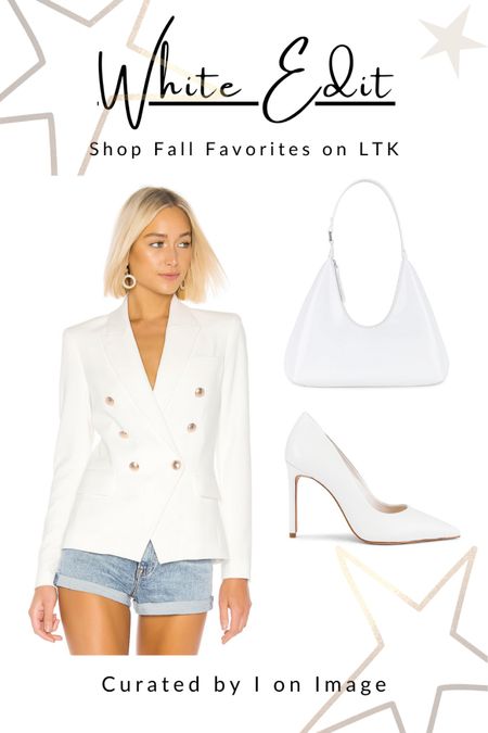 Fall Favorites on LTK: White Edit 

🤍 L’Agence “Kenzie” double breasted blazer with gold buttons 
🤍 Amber bag BY FAR 
🤍 Schutz “Lou” stiletto pump with pointed toe

Workwear, office look, fall styles, business style, boss babe, white blazer with denim, white court shoe @Revolve @LTK #LTKfashion

#LTKstyletip #LTKworkwear #LTKover40