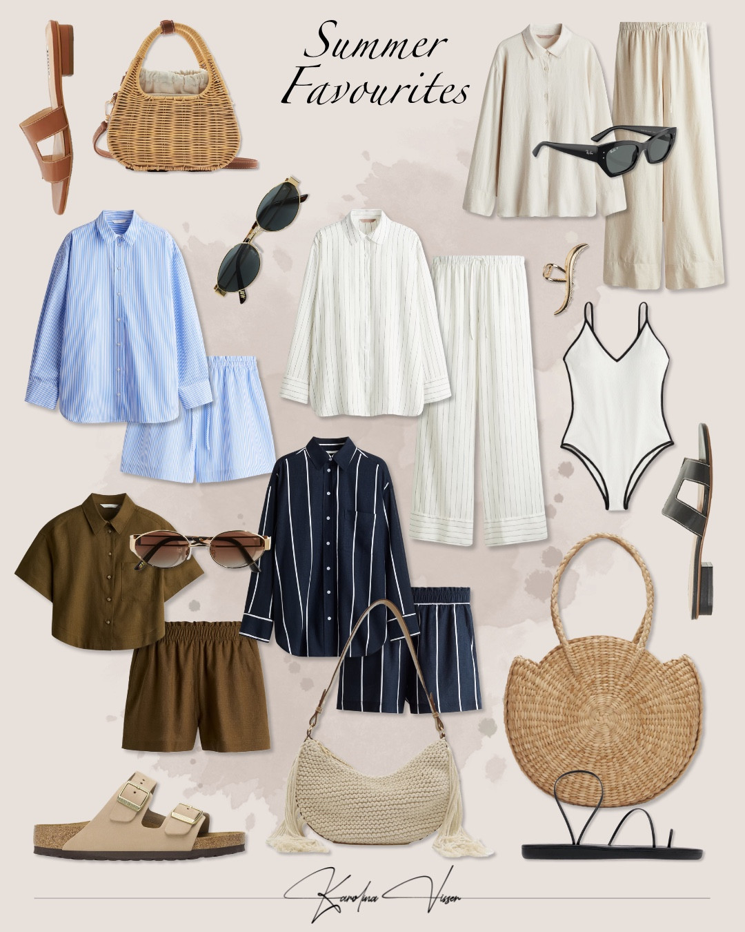 Summer Accessories & Co-Ords ☀️🍦

Tags: striped co-ord matching set h&m beige linen matching set straw raffia bag birkenstock arizona sandcastle nubuck black ancient greek sandals gold frame sunglasses black ray-ban sunglasses black and brown dune sandals summer outfit vacation outfit summer timeless capsule casualwear casual style

#LTKstyletip #LTKtravel #LTKsummer
