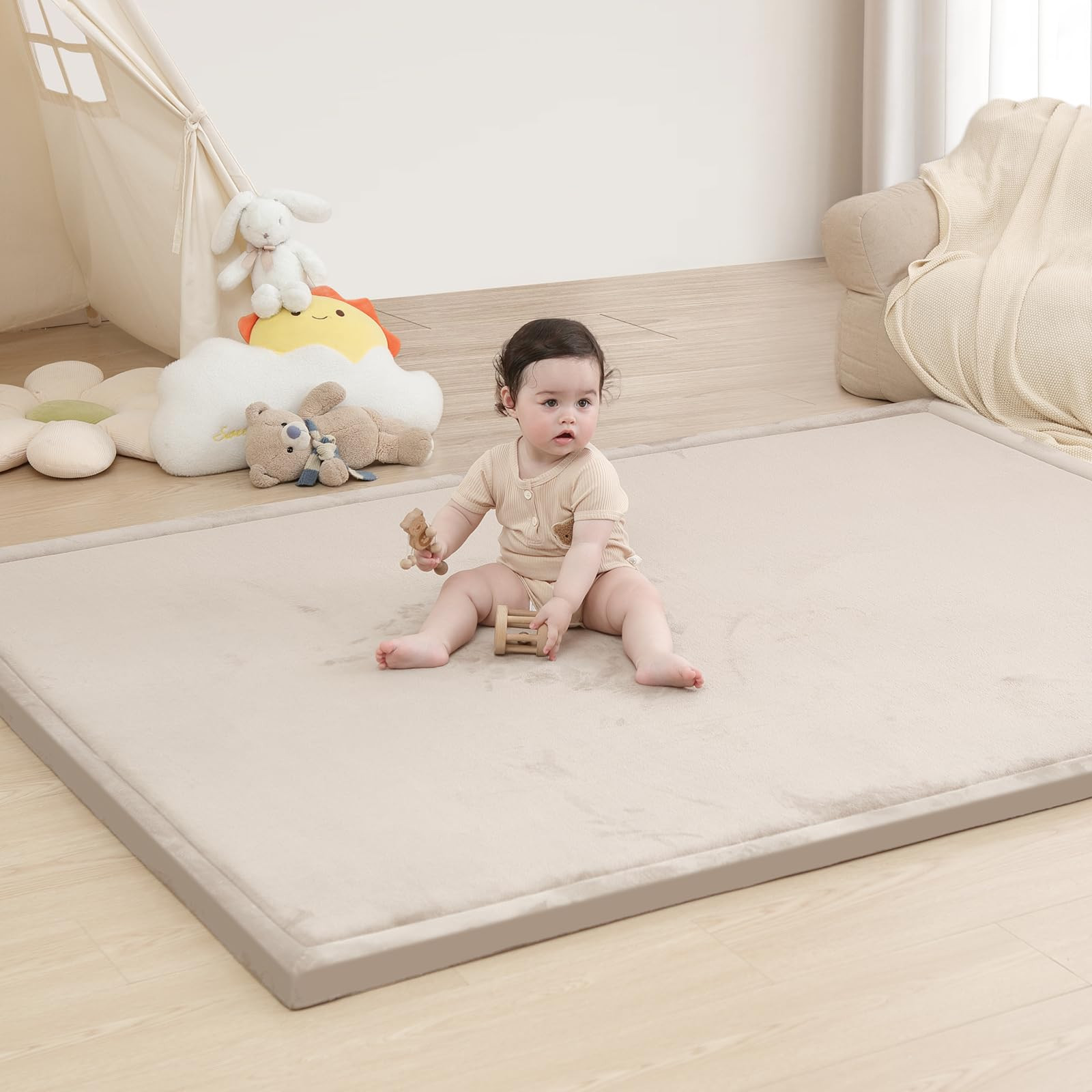 Baby Play Mat for Floor,1.3" Thick Memory foam Tummy Time Mat,Soft Coral Velvet Nursery Rug for T... | Amazon (US)