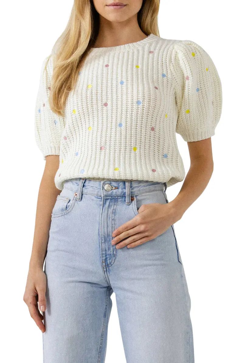 Dot Embroidered Short Sleeve Sweater | Nordstrom