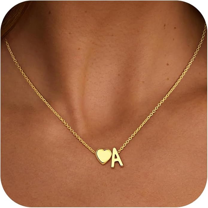 Christmas Gifts for Grandkids Teens Girls - 18K Gold Plated Heart Initial Pendant Necklaces for W... | Amazon (US)