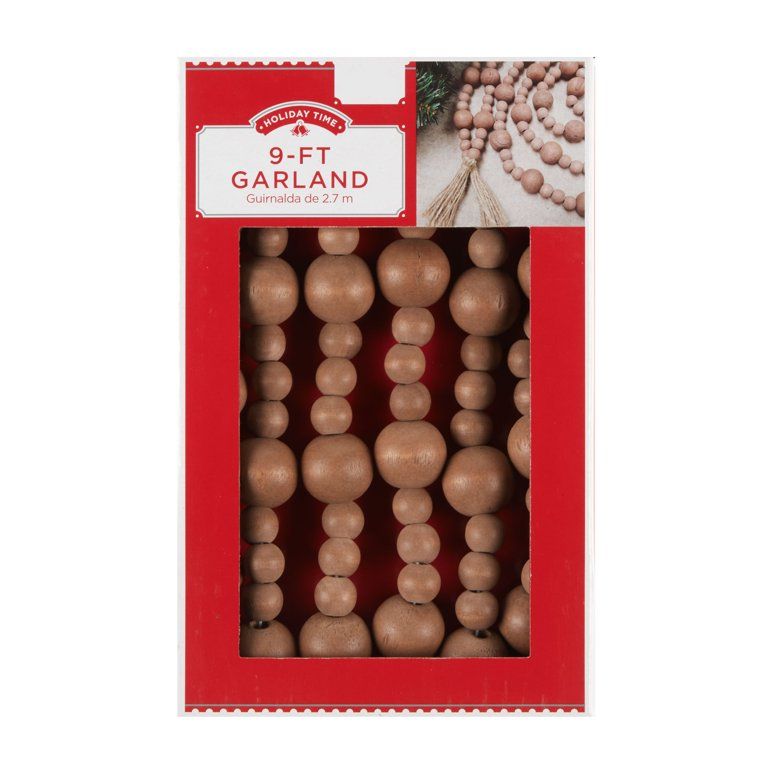 Holiday Time Brown Wooden Bead Garland, 9' | Walmart (US)