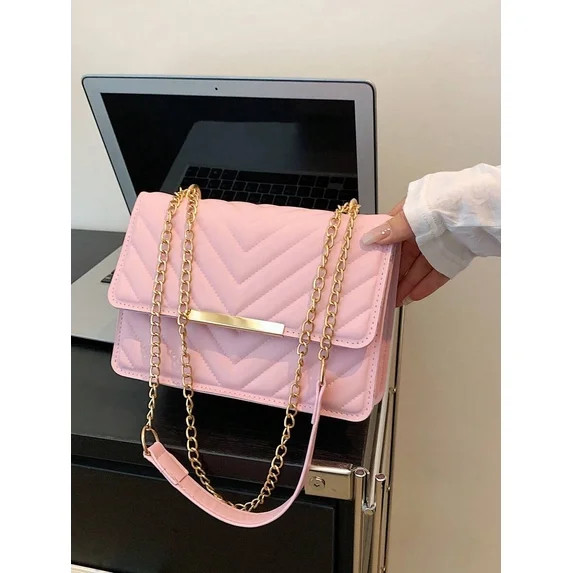 Pink Quilted Mini Crossbody Bag With Gold-Tone Chain Strap | Walmart (US)