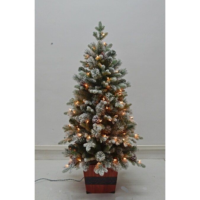 Holiday Living 4-ft Pine Pre-Lit Traditional Slim Flocked Artificial Christmas Tree with 100 Cons... | Lowe's