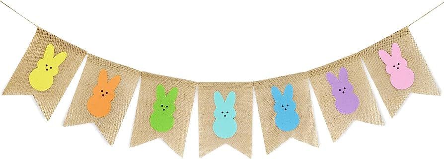 AnyDesign Easter Bunny Burlap Banner Colorful Bunny Hanging Banner Pre-Assembled Rabbit Bunting G... | Amazon (US)