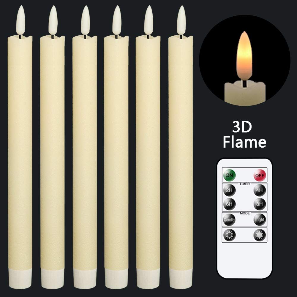 GenSwin Flameless Ivory Taper Candles Flickering with 10-Key Remote, Battery Operated Led Warm 3D Wi | Amazon (US)