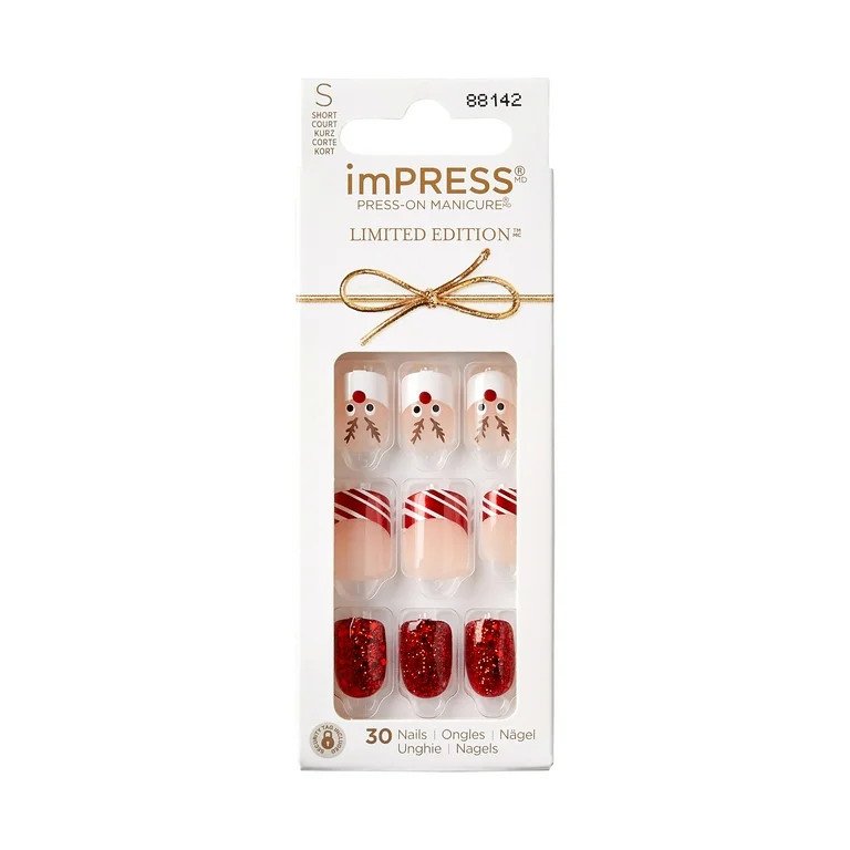 KISS imPRESS Limited Edition Holiday Short Squoval Press-On Nails, Red,30 Pieces | Walmart (US)