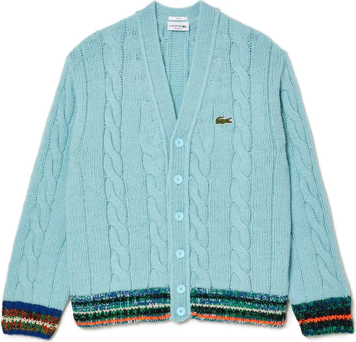 Lacoste Stripe Trim Wool Blend Cardigan | Nordstrom | Nordstrom