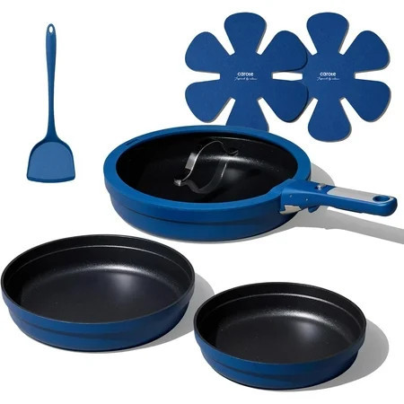 Carote 8 Pcs Nonstick Frying Pans Set, Nonstick Skillets with Detachable Handle & Lid, Oven Safe, Induction Cookware, Stackable Kitchen Set, Blue | Walmart (US)