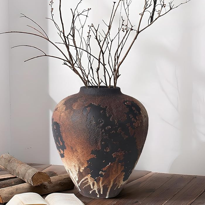 Rustic Vase for Flowers, 8.9'' Brown Farmhouse Ceramic Vases for Home Decor, Minimalist Decorativ... | Amazon (US)