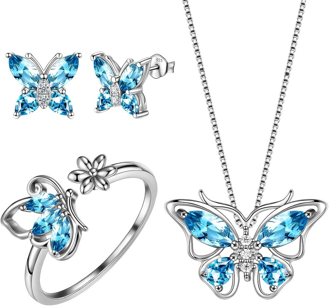 Aurora Tears Butterfly Jewelry,Women 925 Sterling Silver Butterflies Birthstone Pendant Necklace/... | Amazon (US)
