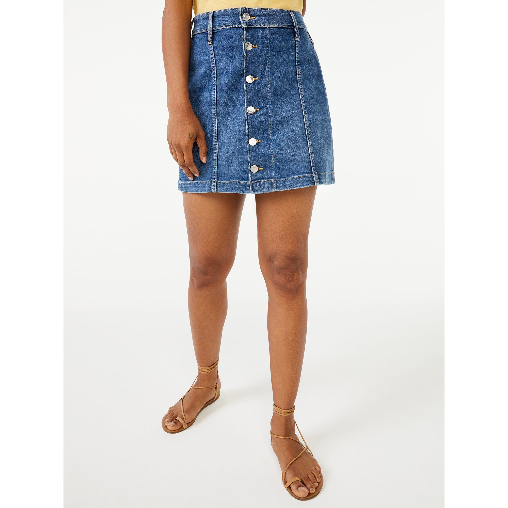 Free Assembly Women's Button Front Denim Mini Skirt | Walmart (US)