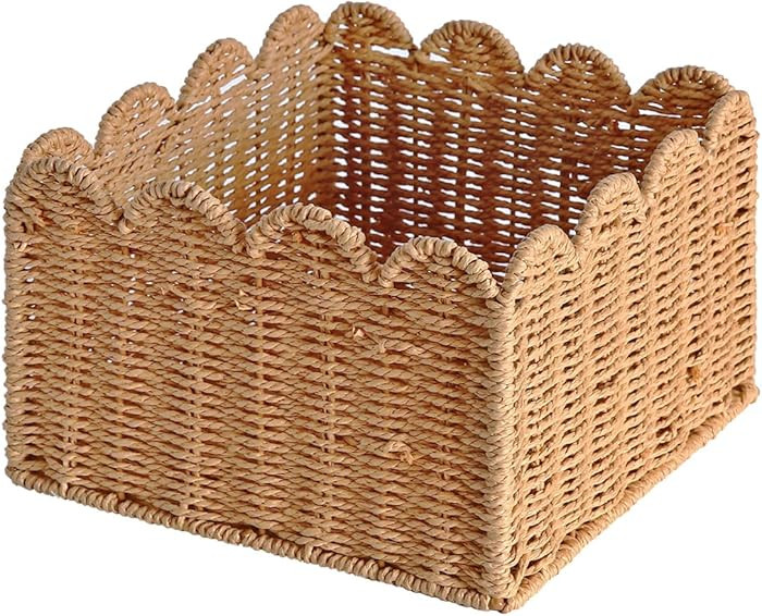 Scalloped Edge Basket, Wicker Storage Baskets, Hand Woven Baskets for Shelves,Natural Baskets for... | Amazon (US)