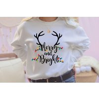 Merry & Bright Sweatshirt, Womens Christmas Sweater, Cute Holiday Sweatshirts | Etsy (US)