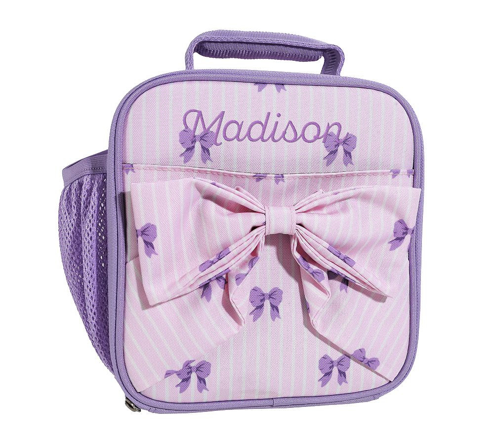Lavender Ticking Stripe Bow Mackenzie Lunch Box | Pottery Barn Kids