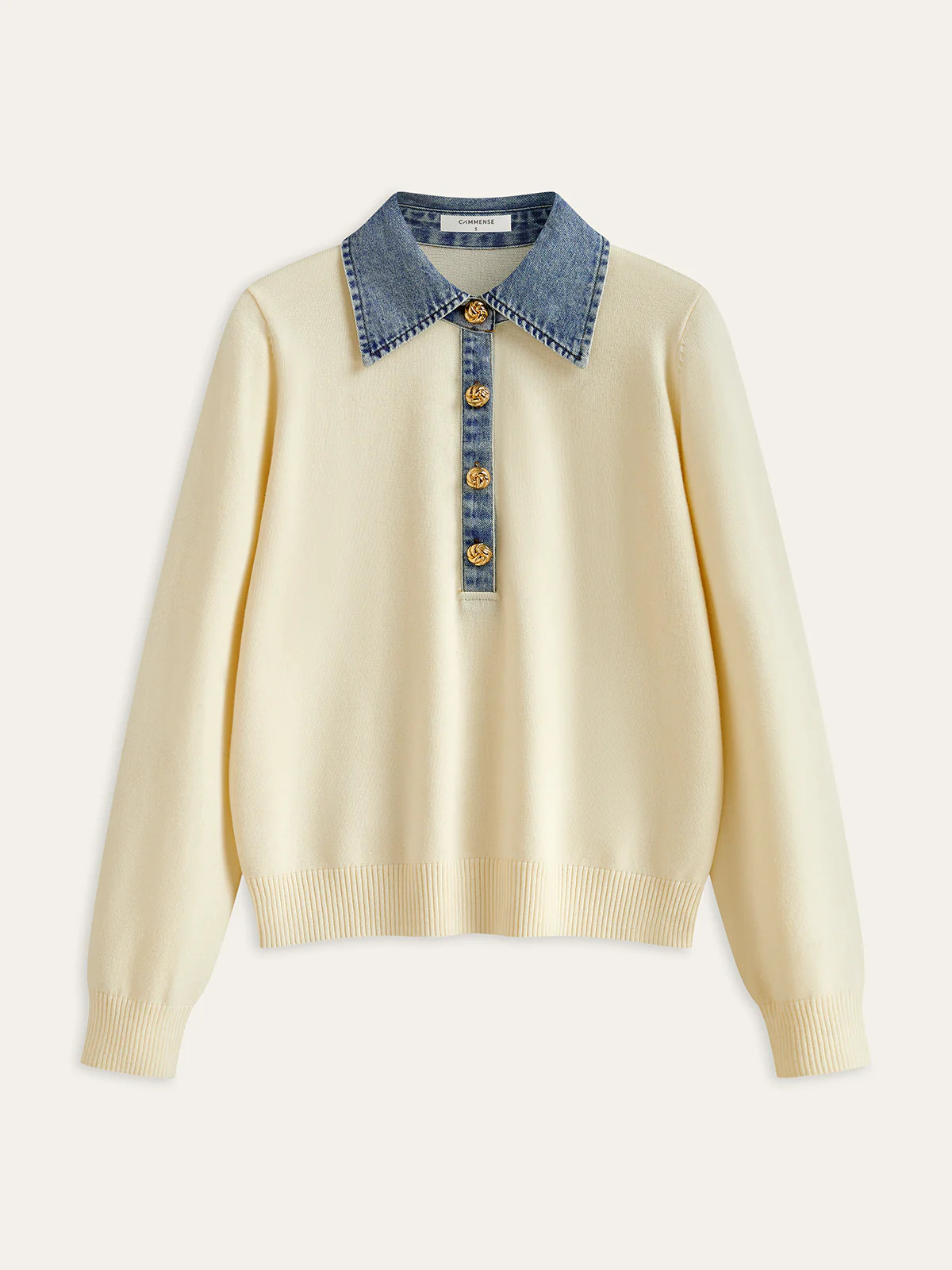 Denim Collar Wool Blend Knit Top | Commense