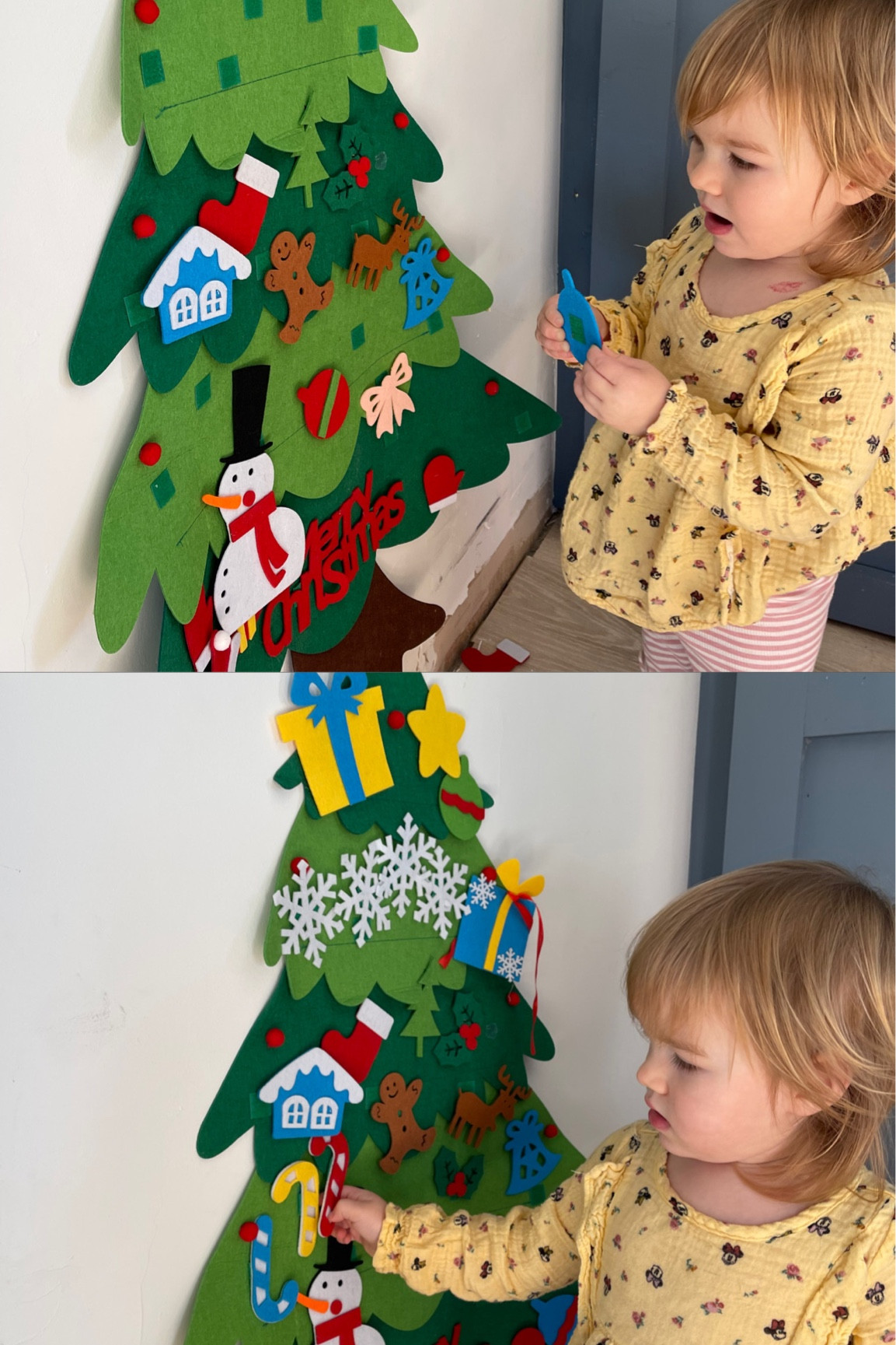 This felt Christmas tree is so much fun! She can decorate it over and over. Highly recommend if you have small children.

#LTKHoliday #LTKkids