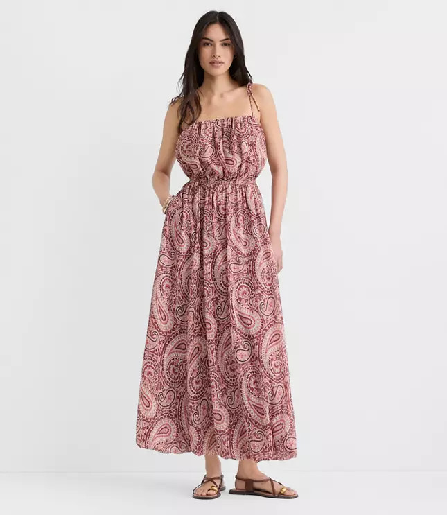 Paisley Tie Strap Bubble Maxi Dress | LOFT