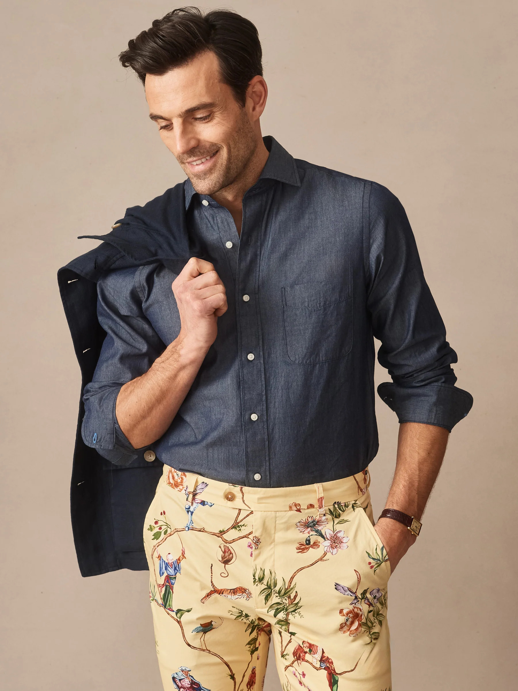 Dk_Chambray Solid Gramercy Cotton Chambray Shirt | Men's Shirts | J.McLaughlin | J.McLaughlin