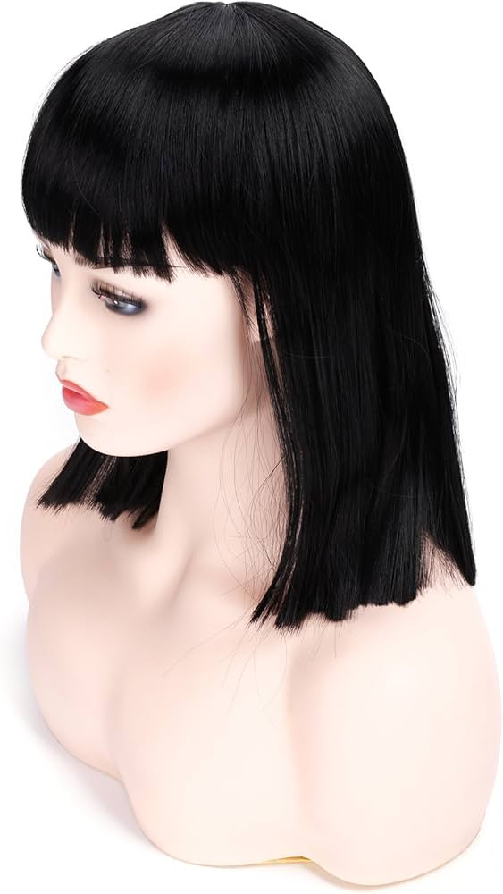 morvally Short Straight Black Wig with Bangs Natural Looking Heat Resistant Hair Cosplay Costume ... | Amazon (US)