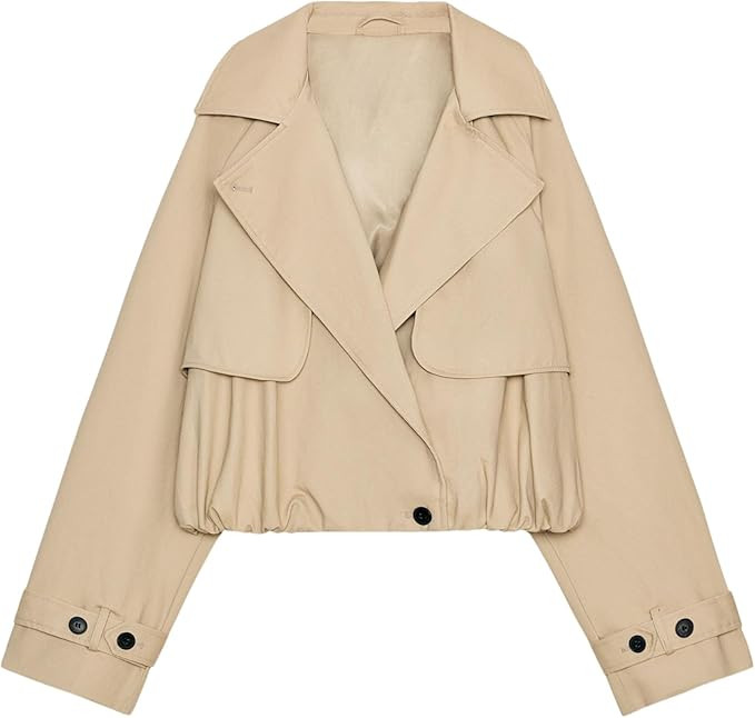 Women's Short Balloon Trench Coat Casual Lapel Collar Puffed Hem Jacket Spring Fall Streetwear Wi... | Amazon (US)