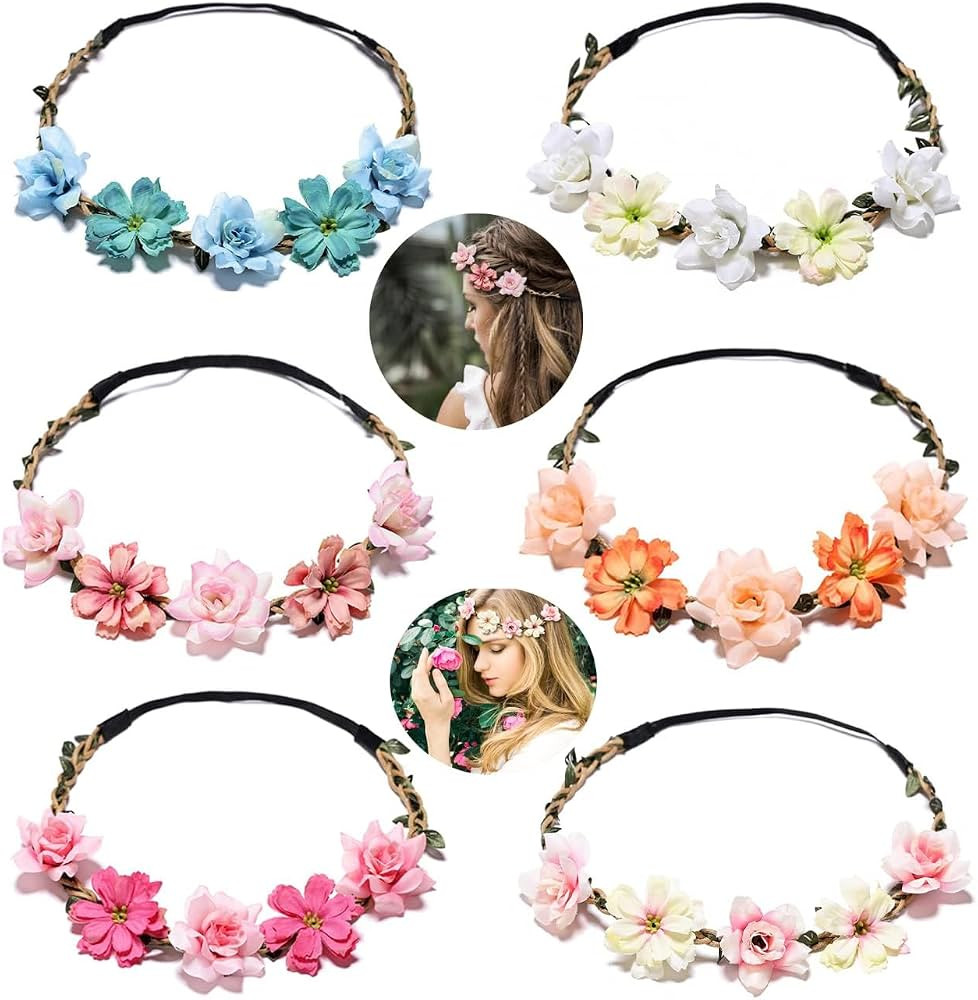 Women Headpieces Collection Accessories - 6 PCS Boho Hair Wreaths, Flower Crowns, Tiaras for , Br... | Amazon (US)