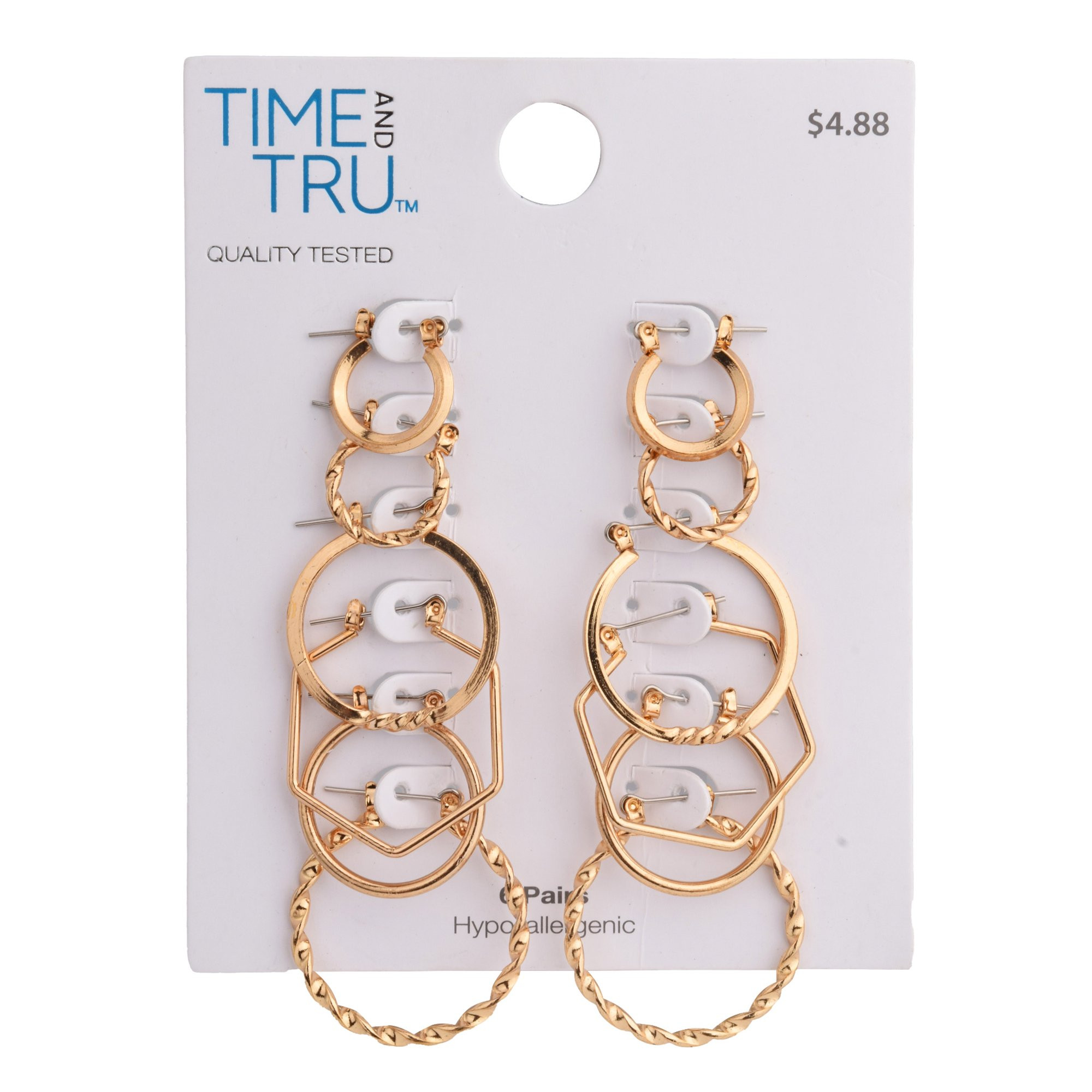 Time and Tru Female 6-On Gold Plated Hoop Earring Set | Walmart (US)
