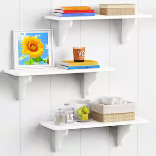 24 in. W x 8 in. D White Wood Floating Shelves for Wall, Decorative Wall Shelf, Set of 3 AVZ3YZC ... | The Home Depot