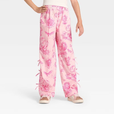 Wicked x Katie Kime Girls' Toile Printed Bow Detailed Poplin Pants - Light Pink L | Target