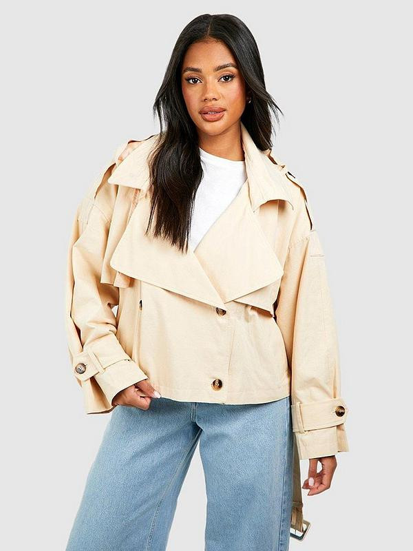 Short Hooded Trench Coat - Stone | Very (UK)