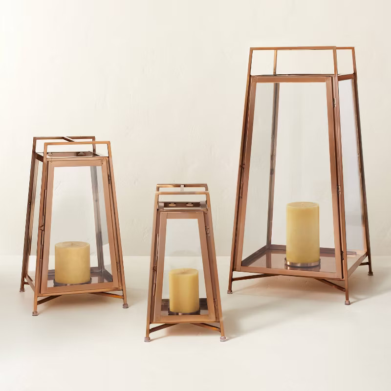 Raised Metal & Glass Pillar Candle Lantern Copper - Hearth & Hand™ with Magnolia | Target