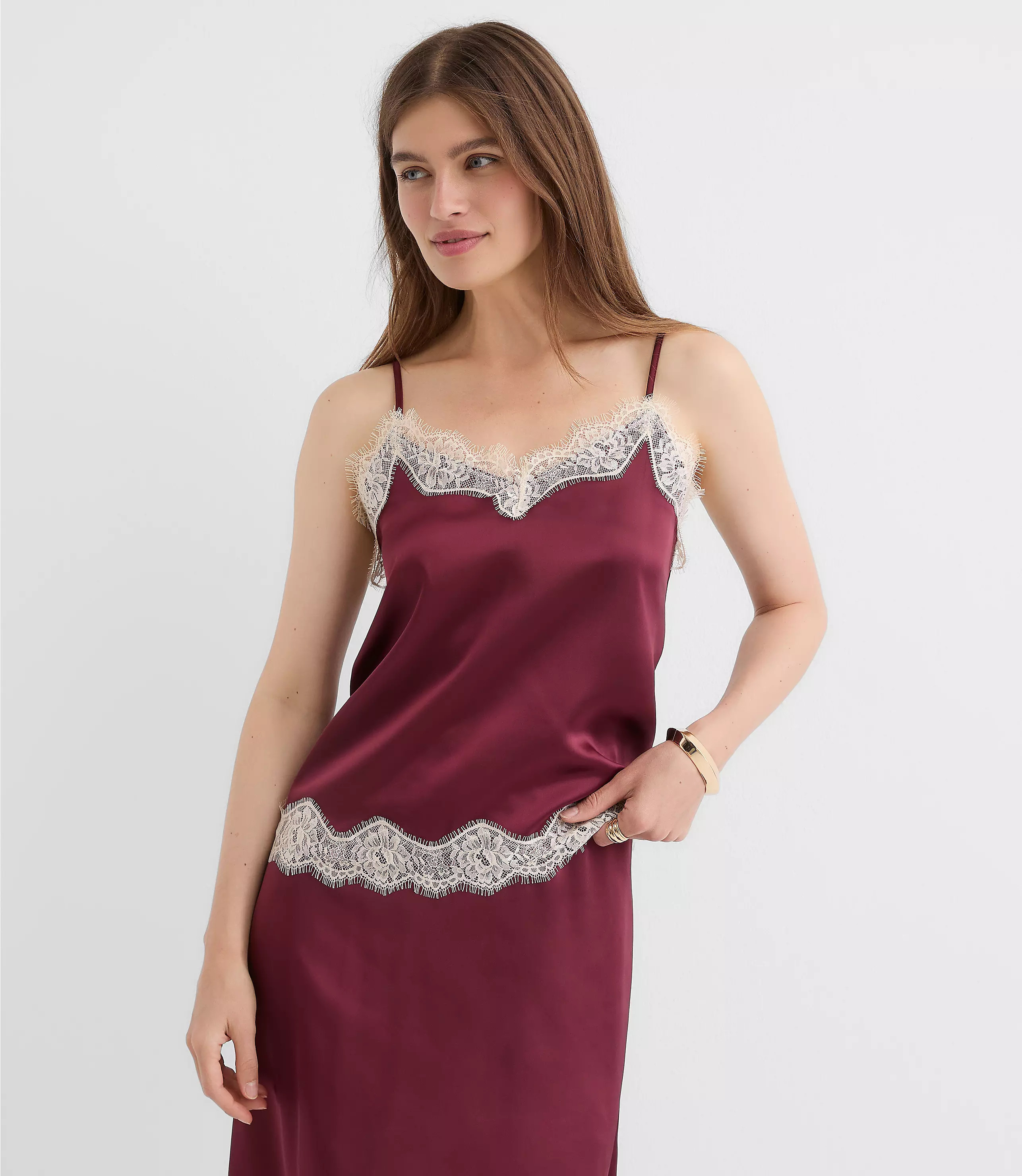 Lace Trim Satin Cami | LOFT