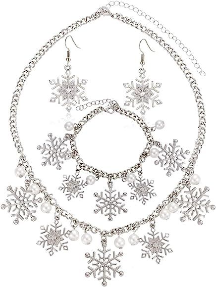 YINL Christmas Snowflake Necklace Bracelet Earrings Snowflake Charm Link Bracelet Austrian Crysta... | Amazon (US)