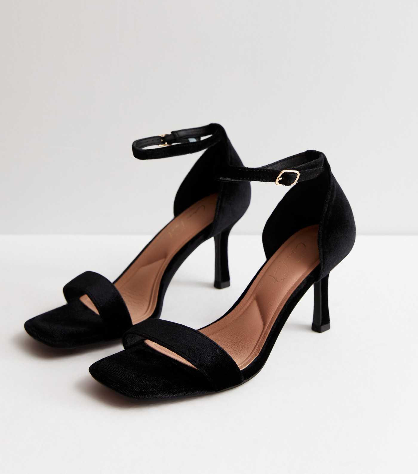 Wide Fit Black Velvet 2 Part Stiletto Heel Sandals | New Look | New Look (UK)