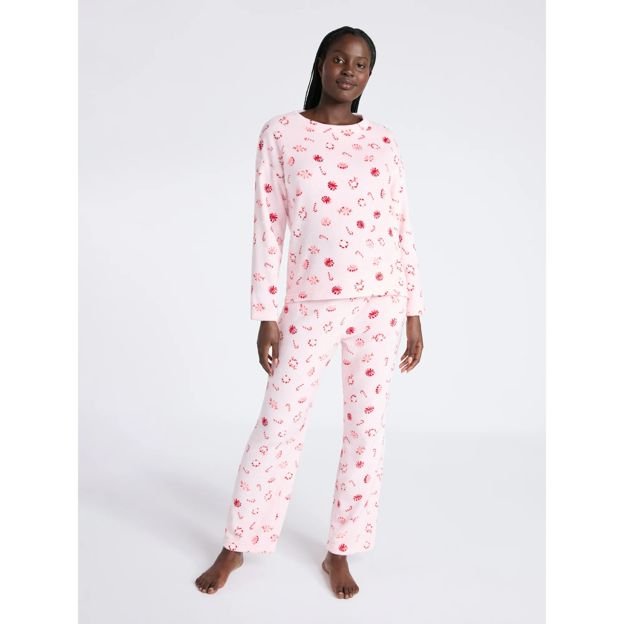 Joyspun Women's Folded Giftable Plush Long Sleeve Top and Pants Pajamas Set, 2-Piece, Sizes S-3X | Walmart (US)