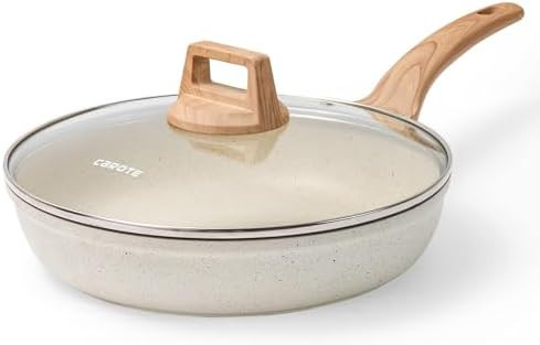 CAROTE 12 Inch Non Stick Frying Pan with Lid,White Granite Nonstick Skillet Omelet Pans, Egg Pan ... | Amazon (US)