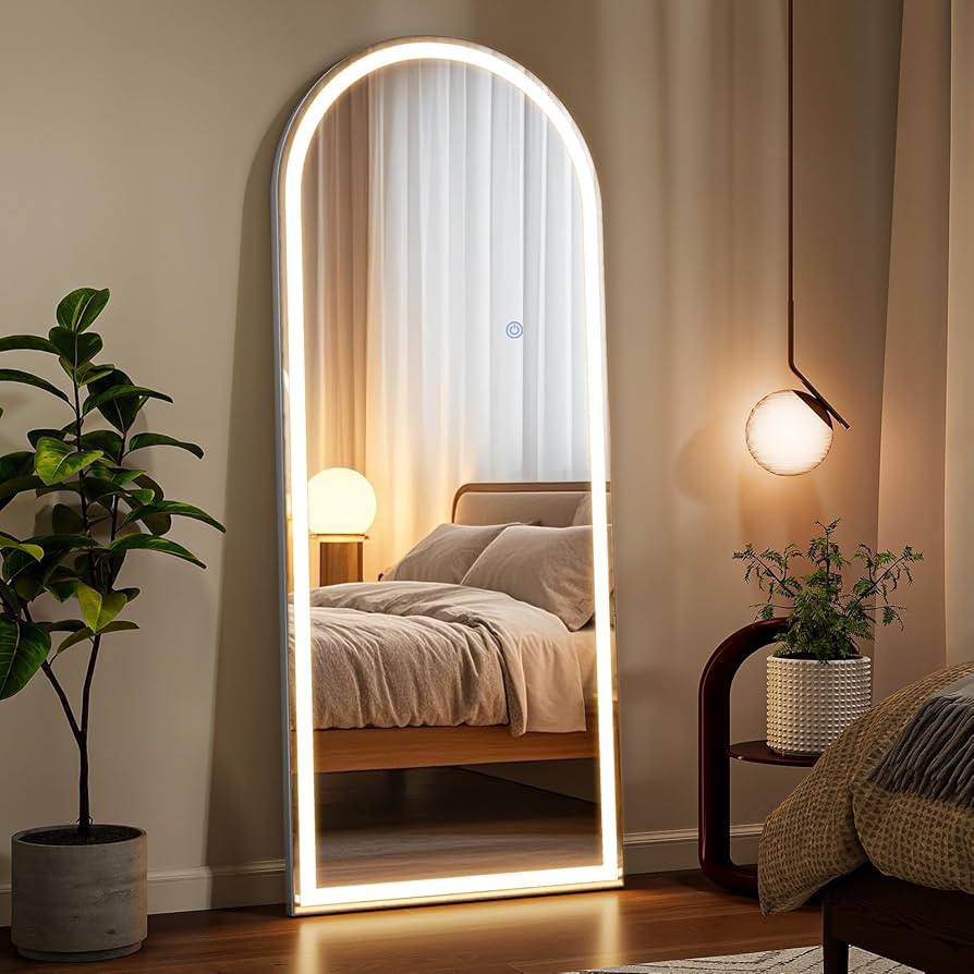 56"x21" LED Mirror Full Length - Arched Floor Body Mirror with Dimmable Lights - 3 Color Modes, S... | Amazon (US)
