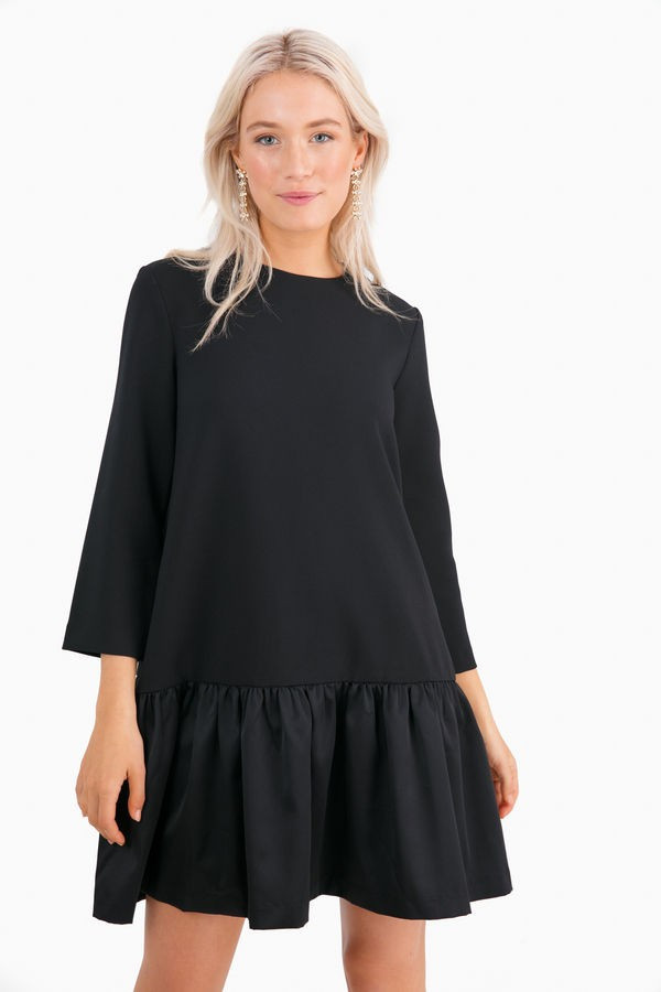 Black Satin Sutton Peplum Dress | Tuckernuck (US)