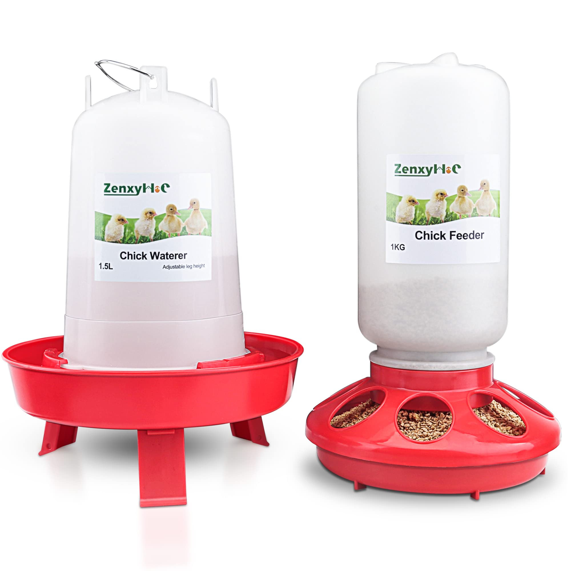 Chick Feeder and Waterer Kit, 2.2LBS Feeder and 0.4Gal Waterer with 3 Adjustable Heights for Baby... | Amazon (US)