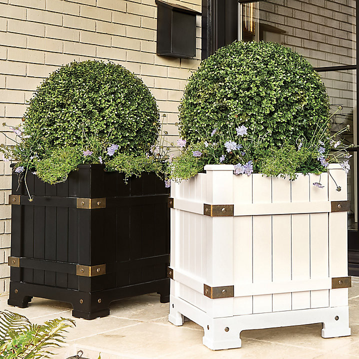 SK Regency Square Eucalyptus Wood Planter Box with Brass-Finish Brackets | Ballard Designs, Inc.
