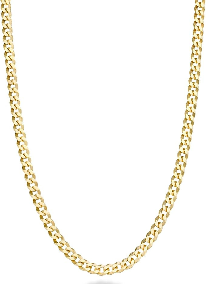 Miabella Solid 18k Gold Over 925 Sterling Silver Italian 3.5mm Diamond Cut Cuban Link Curb Chain ... | Amazon (US)