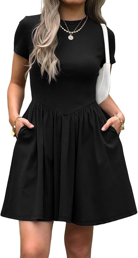 Womens Summer T Shirt Dress Short Sleeve Casual Mini Dresses Drop Waist Swing A Line Dress with P... | Amazon (US)