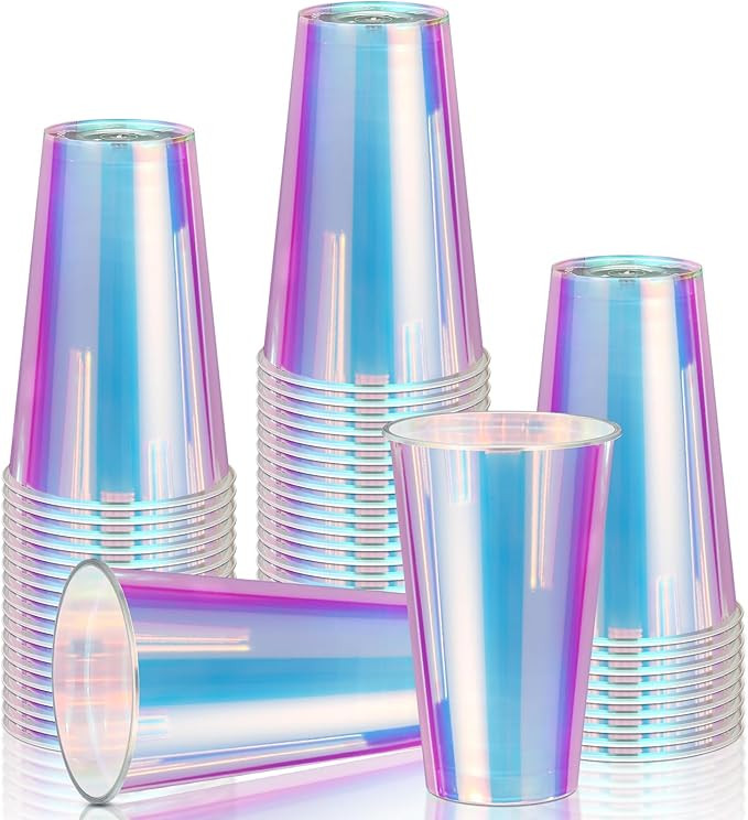 50 Pcs Bright Surface Iridescent Plastic Cups 16oz Disposable Bachelorette Party Cups Drinking Pa... | Amazon (US)